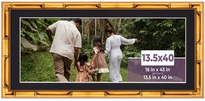 Marco de bambú dorado de 13,5x40 con tapete negro para foto de 13,5x40 - bambú dorado Foto 1 de 4