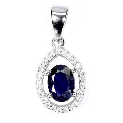 Black Friday Sterling Silver Pendant Oval Blue Sapphire 7x5mm Natural Jewelry - Image 1 of 4
