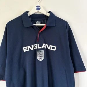 England Vintage Football Admiral 90s Navy Button Up T-shirt XL - Picture 1 of 5