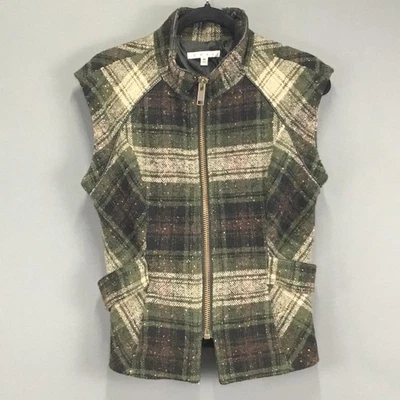 Chaleco Cabi para mujer mediano a cuadros mezcla de lana cremallera bolsillos sin mangas Foto 1 de 4