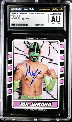 Tarjetas Mr. Iguana 2019 4 Esquinas Platino Serie A C-18 RC Autógrafo 10 CGC Auténticas Foto 1 de 3