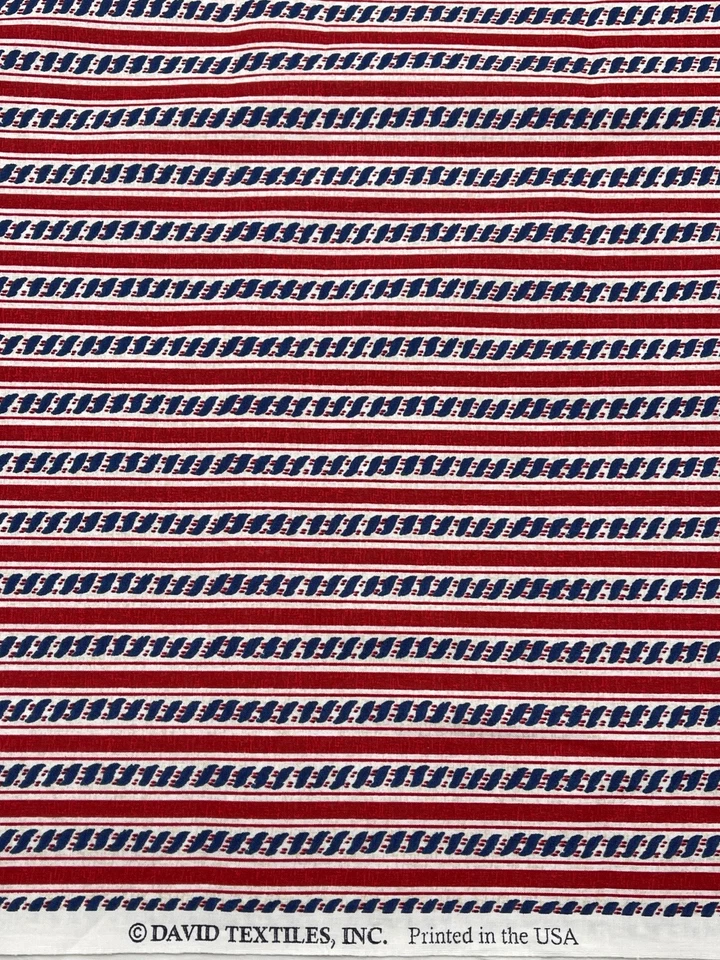 David Textiles Red White Blue Nautical Rope Stripe Fabric 1 yd - Image 1 of 1