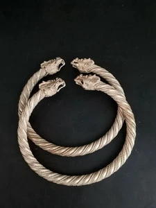A Pair Old Chinese Tibet Silver Handcarved Double Dragon Head Bracelets 9020 - Picture 1 of 5
