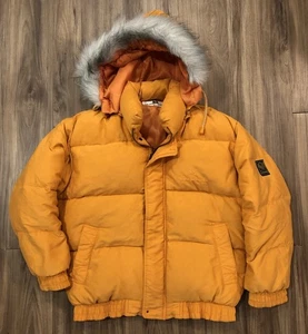 Pierre Balmain 95% Duck Down Puffer Jacket Orange Fur Hood Outdoor Warm Zip Sz S - Picture 1 of 14