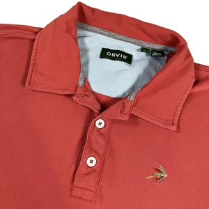 Polo uomo ORVIS taglia media corallo sbiadito manica corta cotone piqué logo esca - Foto 1 di 8