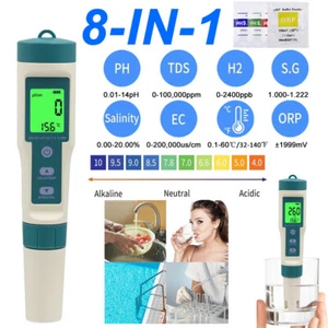 8 In 1 Digital PH Meter TDS EC Salt Temp Tester Pen Pool Water Quality Monitor - Picture 1 of 11
