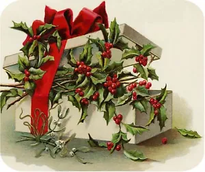 Set of TWO 5x5 Vintage Victorian Christmas Holly Cotton Craft Fabric Blocks - Picture 1 of 1