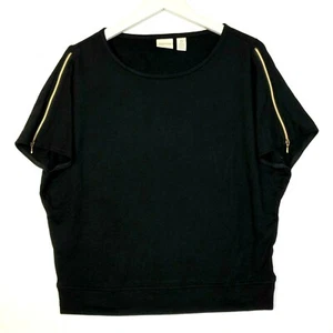 Chicos Zenergy Kurzarm Oversize Reißverschluss Schulter Top Schwarz Gr. 0 US Small - Bild 1 von 5