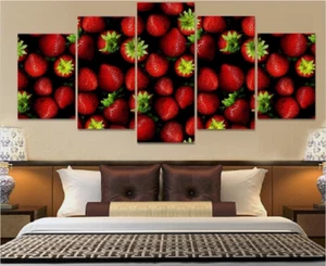 Strawberries Fresh Fruit Canvas Prints Painting Wall Art Home Decor Picture 5PCS - Picture 1 of 1