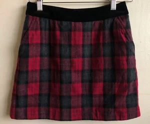 Jack Wills Red black tartan Mini skirt 8 Velvet waistband Plaid Wool rich - Picture 1 of 3