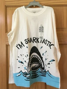 New Carter's Shark Boys Long Sleeve Shirt Top White 8,10,12,14 - Picture 1 of 1
