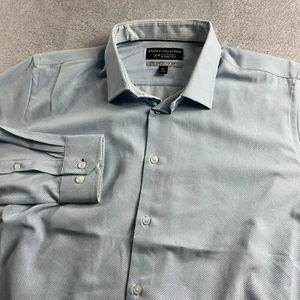 Report Collection Shirt Mens L Blue Performance X4 Stretch Slim Button Up - Picture 1 of 8