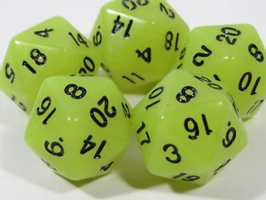 NEW RPG Dice Set of 5 D20 - Frost (glow in the dark) Yellow - Picture 1 of 4