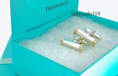 Tiffany & Co. Sterling Silver 18k Yellow Gold Bar Cufflinks Gift w/ Box - Image 1 of 4