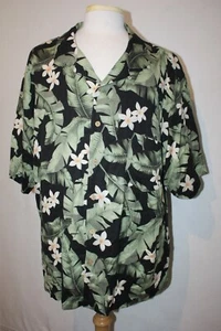Jamaica Jaxx Black Green Floral 100% Silk Camp Shirt Sz XXL Loop Collar - Picture 1 of 5
