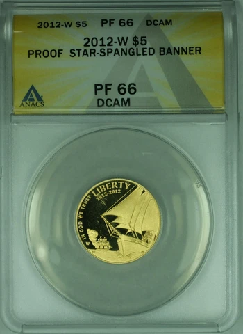 2012-W $5 Star Spangled Banner Proof Gold Commemorative ANACS PF-66 DCAM Cover