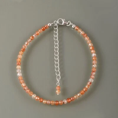 A+++ Hermosas pulseras de cuentas de piedras preciosas redondas facetadas de piedra solar de 6-8"" Foto 1 de 4