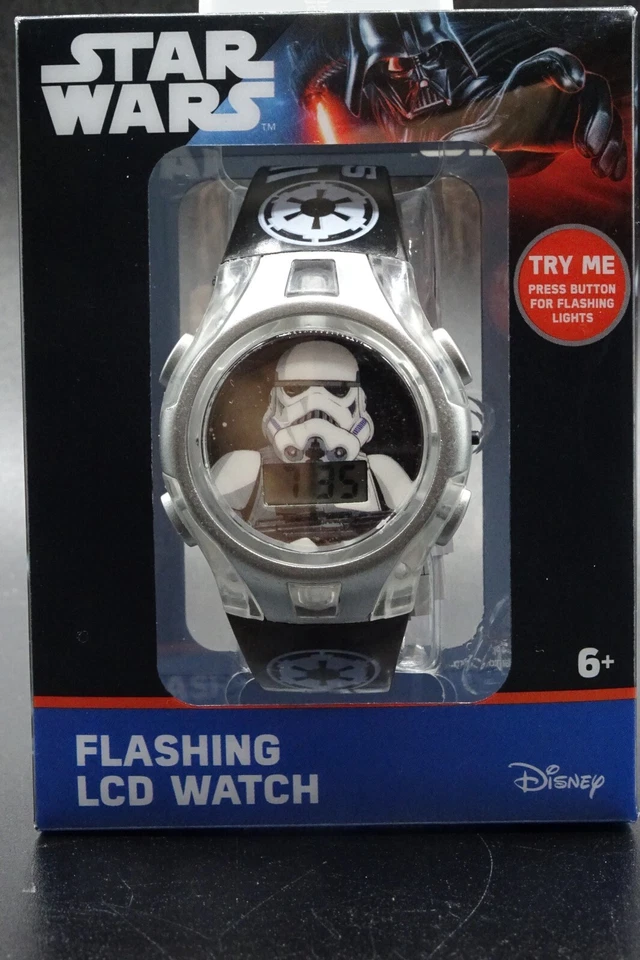 Disney Star Wars White Storm Trooper Flashing Digital Watch w/ Black &White Band