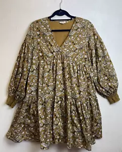 Anthropologie Let Me Be Jemma Dress UK 12 Mustard Yellow flare short VGC - Picture 1 of 17