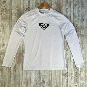 Roxy Rashguard Girls sz 14/ XL Whole Hearted Long Sleeve White Black Surf SPF50 - Picture 1 of 8