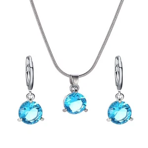 Stylish Jewelry 7 Colors Cubic Zircon Necklace And Earring Set For Women Girls - Picture 1 of 13