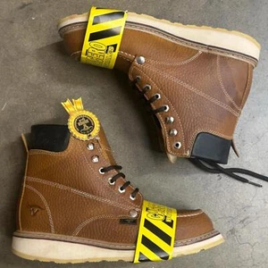 MEN'S WORK BOOTS MOC TOE STEEL TOE GENUINE LEATHER LACE UP TOE BOTAS TRABAJO - Picture 1 of 5