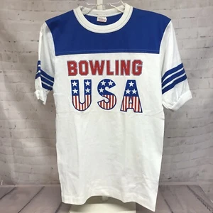 T-shirt vintage USA bowling patriottica punto singolo rosso bianco spilla palla a colpo - Foto 1 di 13