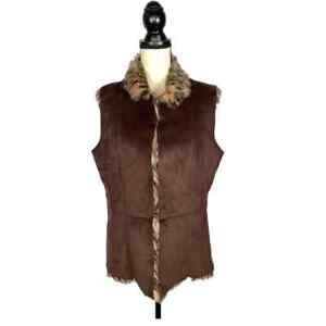 Vintage April Cornell Brown Faux Leather Faux Fur Lined Vest        Size: M