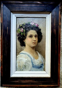 STUNNING PAINTING ITALIAN SCHOOL 18-19th PORTRAIT OF GIRL IN THE TASTE OF IROLLI - Picture 1 of 6