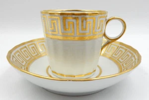 ANTIGUA TAZA Y PLATILLO DE CAFÉ CHAMBELANES WORCESTER LLAVE GRIEGA ORO DORADO ~ INGLATERRA - Imagen 1 de 16