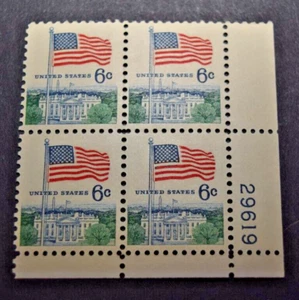 1968 US Stamp Scott #1338 - 6 Cent Block Plate - Flag/White House - MNH/OG/VF - Picture 1 of 2