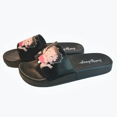 Betty Boop Womens Selfie Slides Size 5 Black Sandals - Image 1 of 4