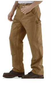 Carhartt Men's Washed Duck Double Front Dungaree Brown Size 46WX32 Loose Fit - Picture 1 of 10