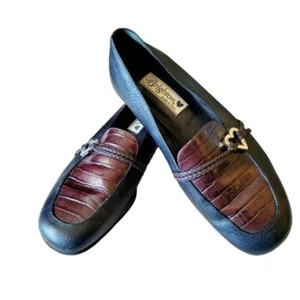 Vintage Brighton Colby Style Loafers Flats Slip Ons Two Tone Black and Brown Sz8 - Picture 1 of 7