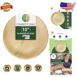 Microwave Safe 10" Round Disposable Plates - Eco-Friendly Palm Leaf Set of 50 - Picture 1 of 7