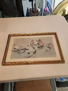 Azaleen CHANG SHU CHI GOLD KUNST BAMBUSRAHMEN ASIATISCHER BAMBUS Mcm Mitte des Jahrhunderts - Bild 1 von 6