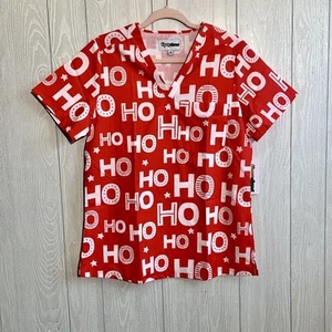 Tipsy Elves Womens Scrubs Top Red Snowman Is An Island Large NWT - Picture 1 of 5