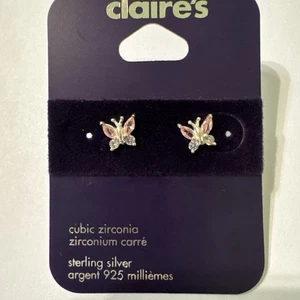 Nuovi orecchini farfalla Claire's, zirconi (CZ) argento sterling 925 rosa - Foto 1 di 5