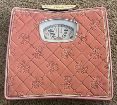 Báscula de baño vintage Mid Century acolchada rosa auto Zero Detecto con asa Foto 1 de 4