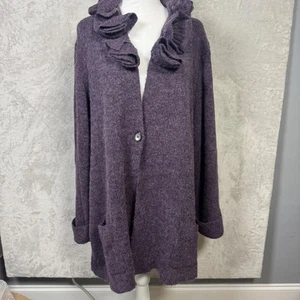 Soft Surroundings Womens Cardigan Sweater 3X Ruffle Purple Alpaca Wool Blend 3X - Picture 1 of 12