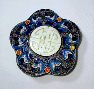 Chinese antique carved jade and Cloisonne enamel trinket box - Picture 1 of 12