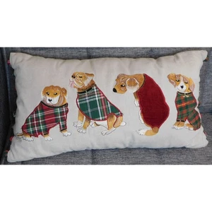 Cuscino Lancio Natalizio Pier 1 Park Ave Cani Applique Ricamata - Foto 1 di 7