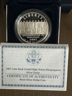 2007 Little Rock Central High School Desegregation Proof Silver Dollar Box & COA - Image 1 of 4