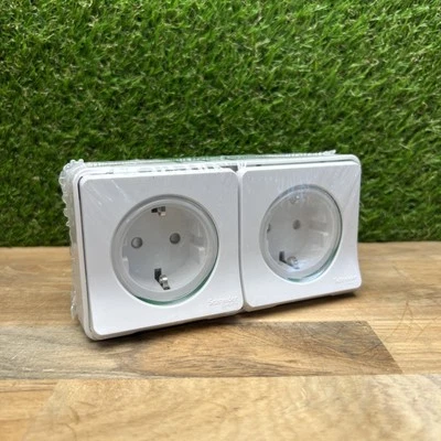 SCHNEIDER Mureva Styl Double prise 2P+T précâblée horiz saillie IP55 IK08 blanc #21m