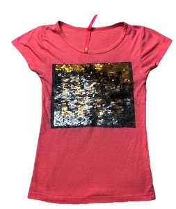 Cute 4 U Pink T Shirt Little Girls Size Large 6x Reversable Sequin Gold & Black - Picture 1 of 8