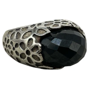 Anello Donna Vintage Argento 925 e Onice ovale nero Briolè Fascia fantasia fiori - Foto 1 di 11
