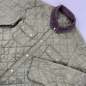 Barbour Tinford Jacket Mens XL Olive Green Quilted Corduroy Collar Snap Pockets - Picture 1 of 24