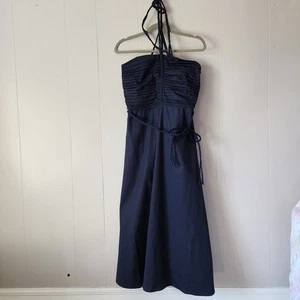 Veronica Beard Tucker Baumwolle Rüschen Neckholder Midikleid Marine 8 - Bild 1 von 10