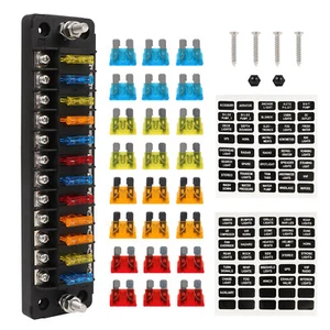 Soporte de caja de fusibles de hoja de 32 V 12 vías para todos los vehículos con 24 piezas fusibles negativos gratuitos - Imagen 1 de 22