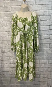 Vestido midi para mujer Ava and Viv verde blanco floral manga globo con bolsillos talla X - Imagen 1 de 9